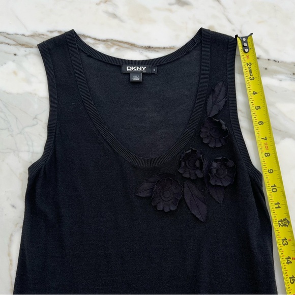 DKNY BLACK LINEN FLORAL APPLIQUÉ KNIT TOP SIZE S - Picture 14 of 16